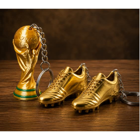 Kit Futebol Copa 2026 Taça e Chuteira Dourada Chaveiro Colecionável