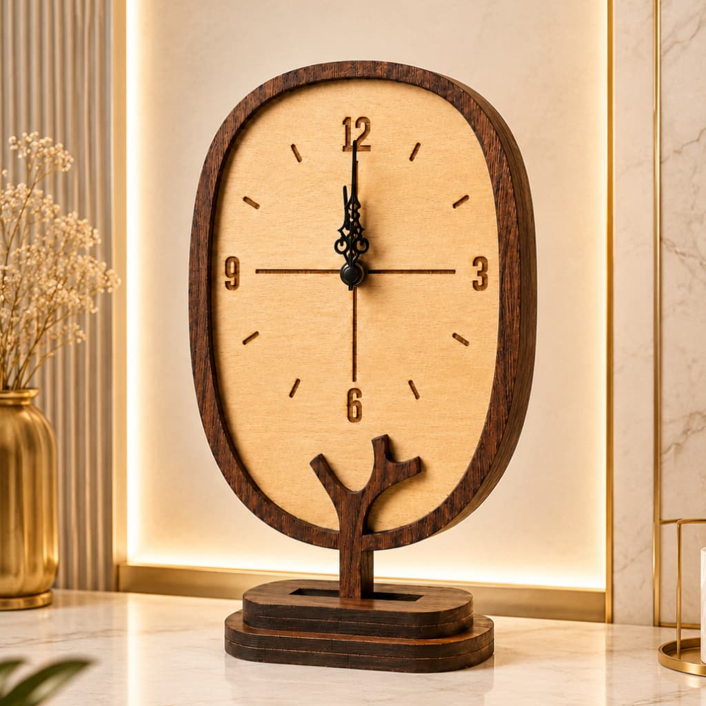 Relógio de Mesa Decoração Minimalista MDF 27cm para Aparador Escritório Sala Presente Criativo