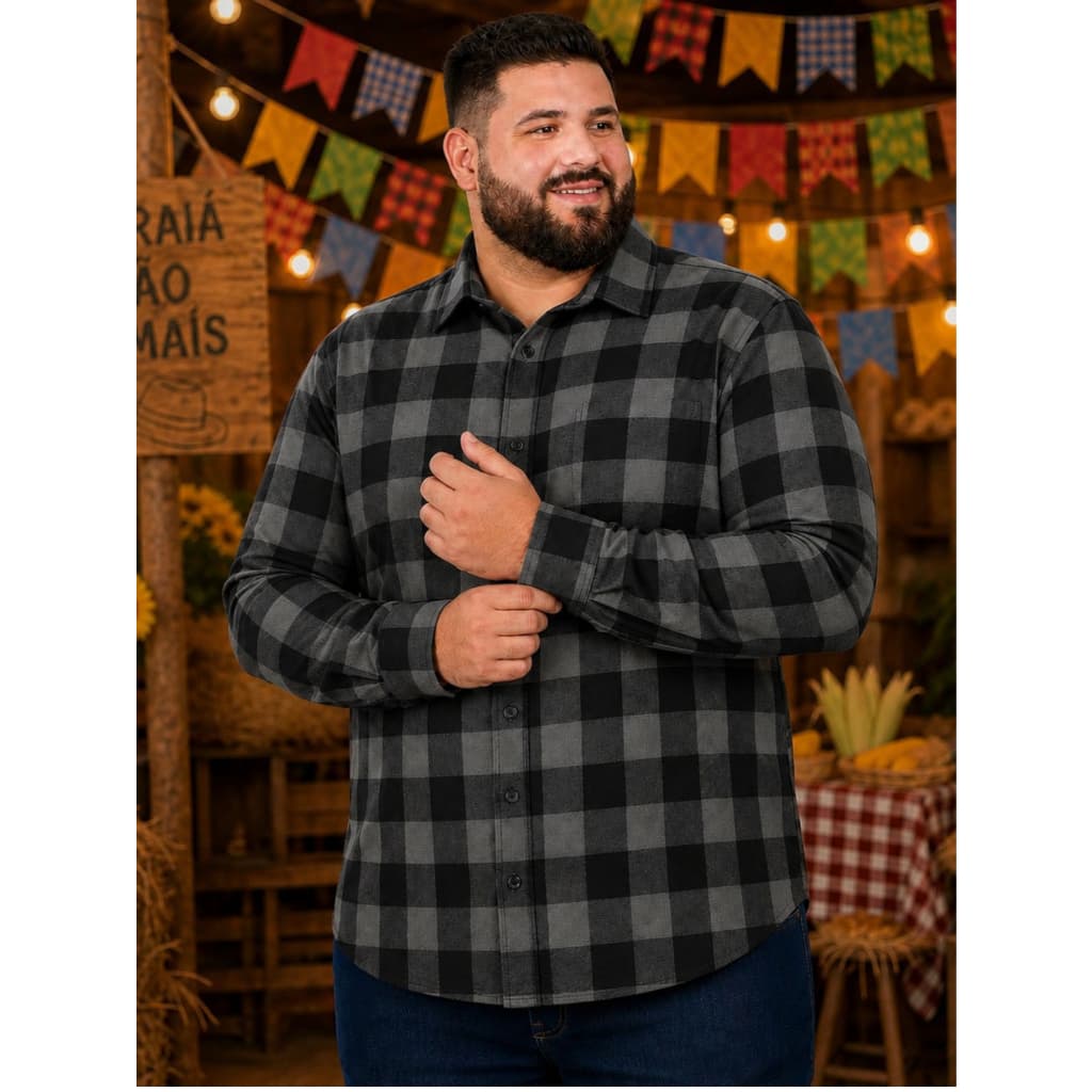 Camisa Xadrez Masculina Manga Longa Plus Size