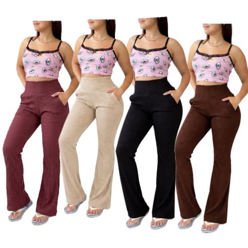 Calça flare cintura alta anarruga com bolso lateral