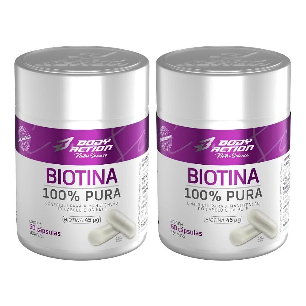 2x Biotina 100% pura 45mcg (60 cápsulas) - Body Action