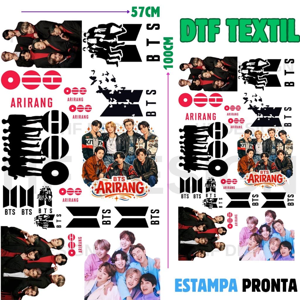 Aplique Termocolante DTF Textil BTS Estampa Pronta Para Camisetas e Tecidos Ref:6060-86 Envio 24s
