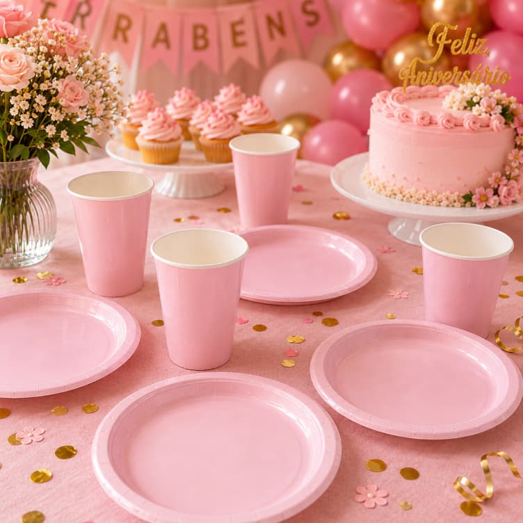 Kit Premium Copo Prato Papel Descartável Biodegradável Linha Clássica Festa Aniversário ArtLille