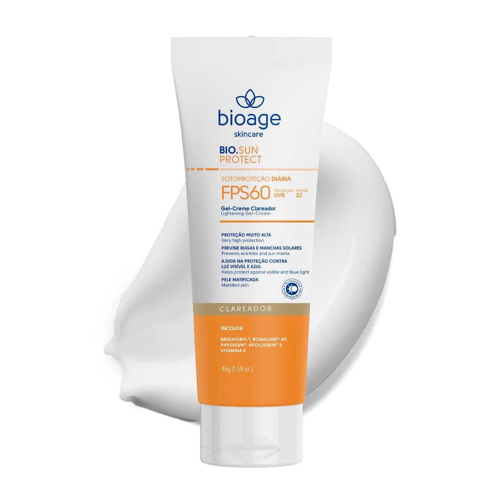 Bioage Protetor Solar Facial Gel-Creme FPS60 Clareador Incolor 45g