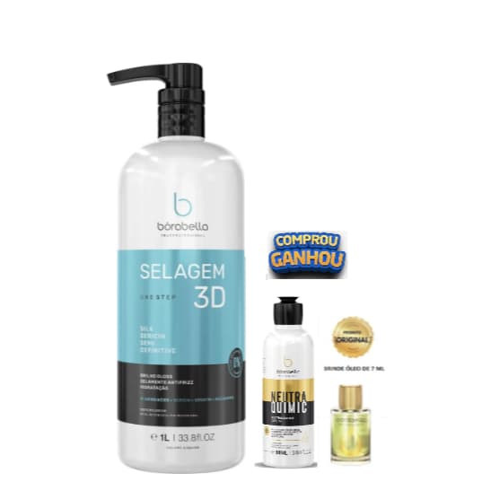 Borabella Selagem 3D Semi Definitiva Brilho Gloss Sealant - 1L + neutraquimic 90 ml +óleo 7 ml