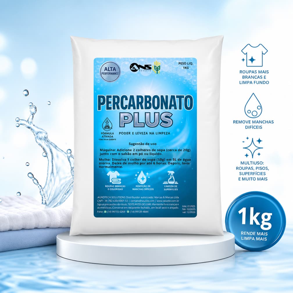 Percarbonato De Sódio Plus 1kg Clareador Tira Manchas Roupas Brancas E Coloridas Potente Ans Agrária
