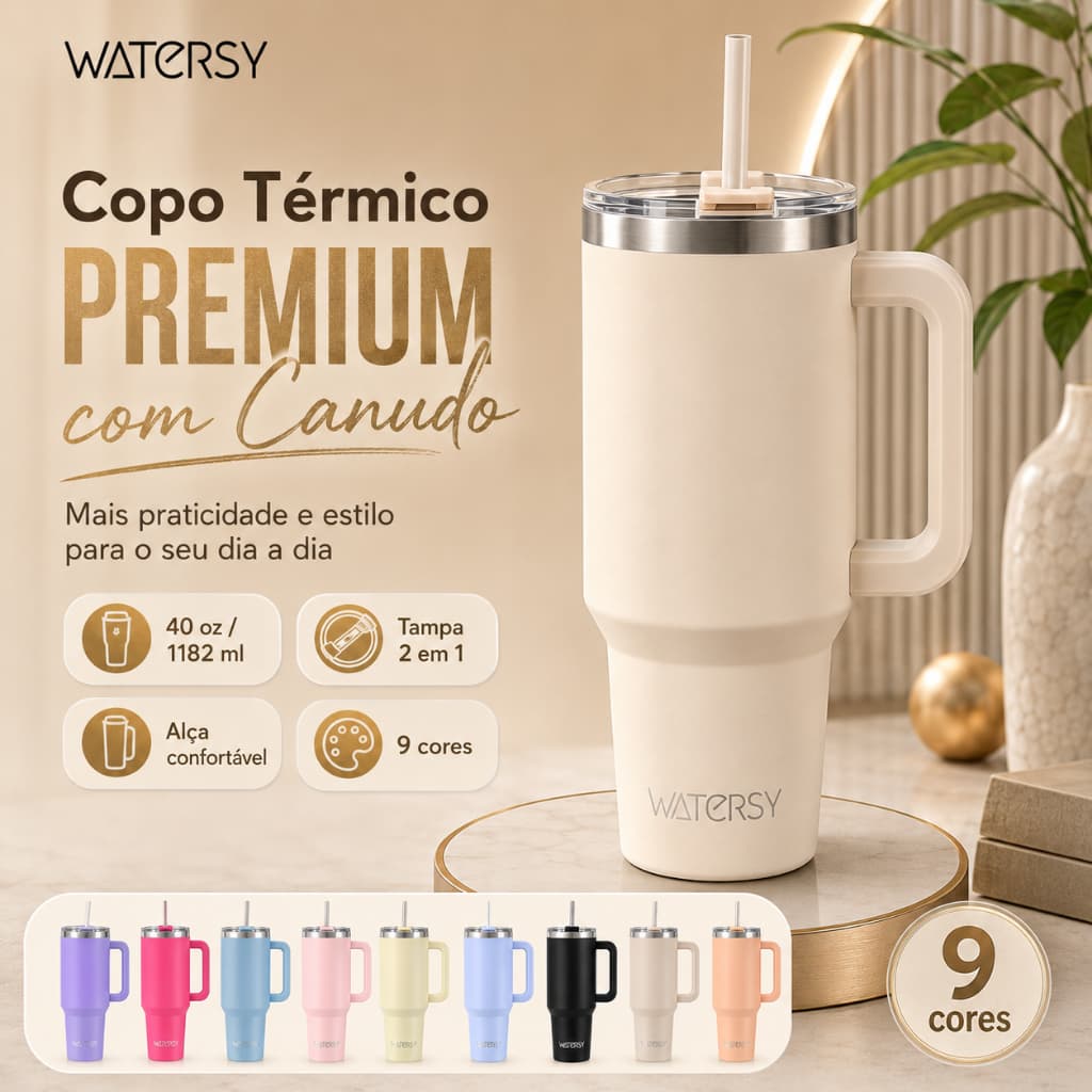 Watersy Copo Térmico Inox Portátil 1182ml Garrafa Térmica Inoxidável Mantém Quente ou Gelado Com Grande Capacidade
