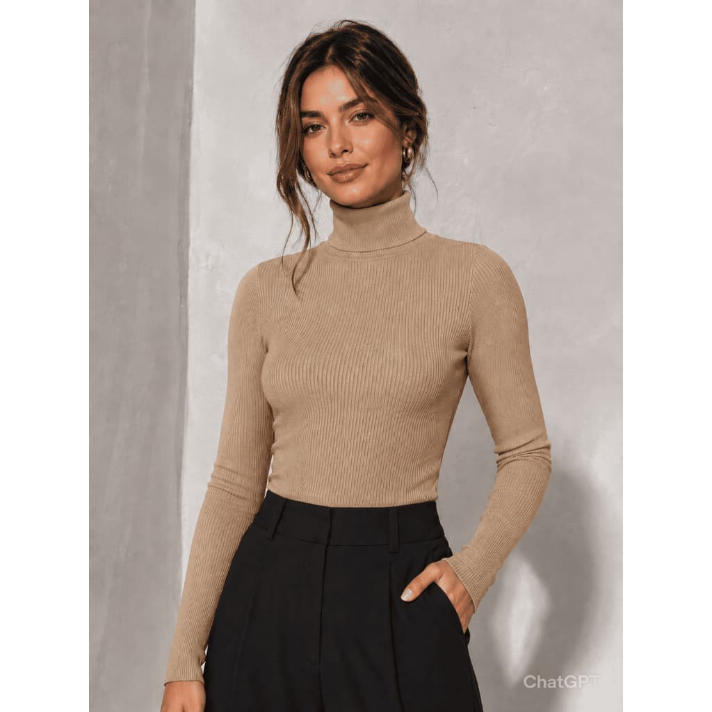 Blusa de Frio Feminina Cacharrel Manga Longa Gola Alta Em Ribana 95% algodão 5% elastano