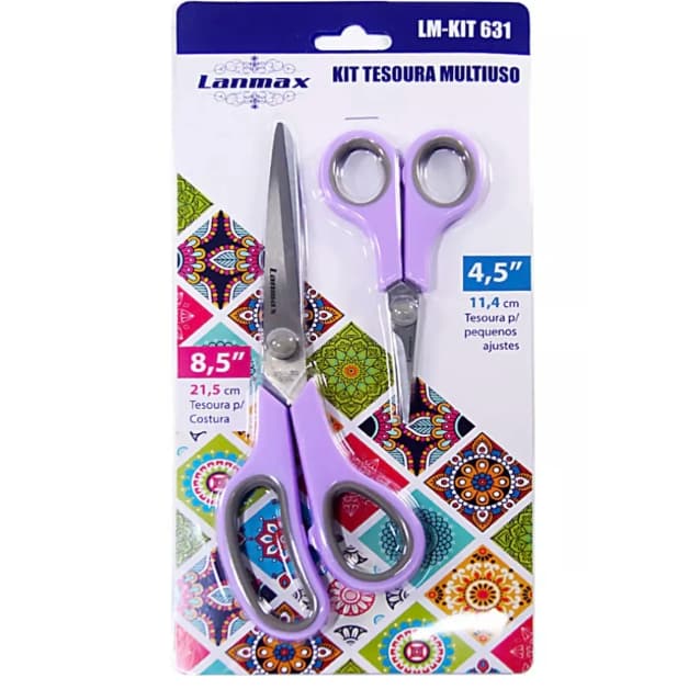 KIT 2 TESOURAS MULTIUSO 4,5 POLEGADAS E 8,5 POLEGADAS lanmax roxa