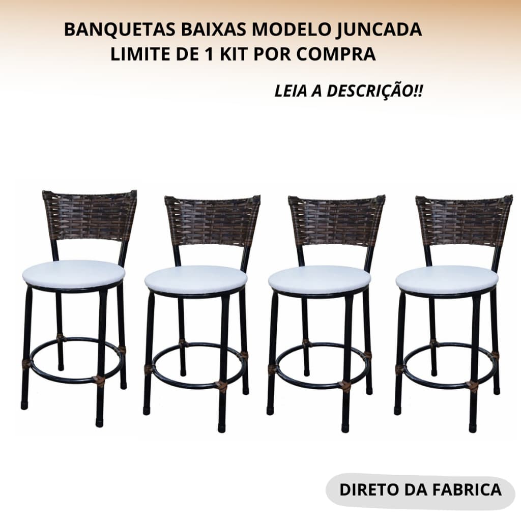 4 BANQUETAS BAIXAS JOGO COM 4 BANQUETAS BAIXAS FIBRA SINTETICA JUNCO ARGILA PRA BALCÃO MESAS