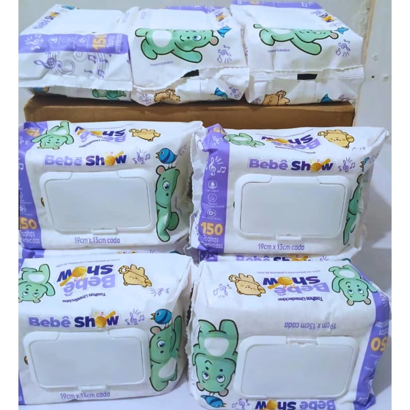 Kit Com 12 Pacotes Promoção Lenço Umedecido Bebê Show Higiene Bebê com 12 Pacotes de 150 Unidades Melhor Preço