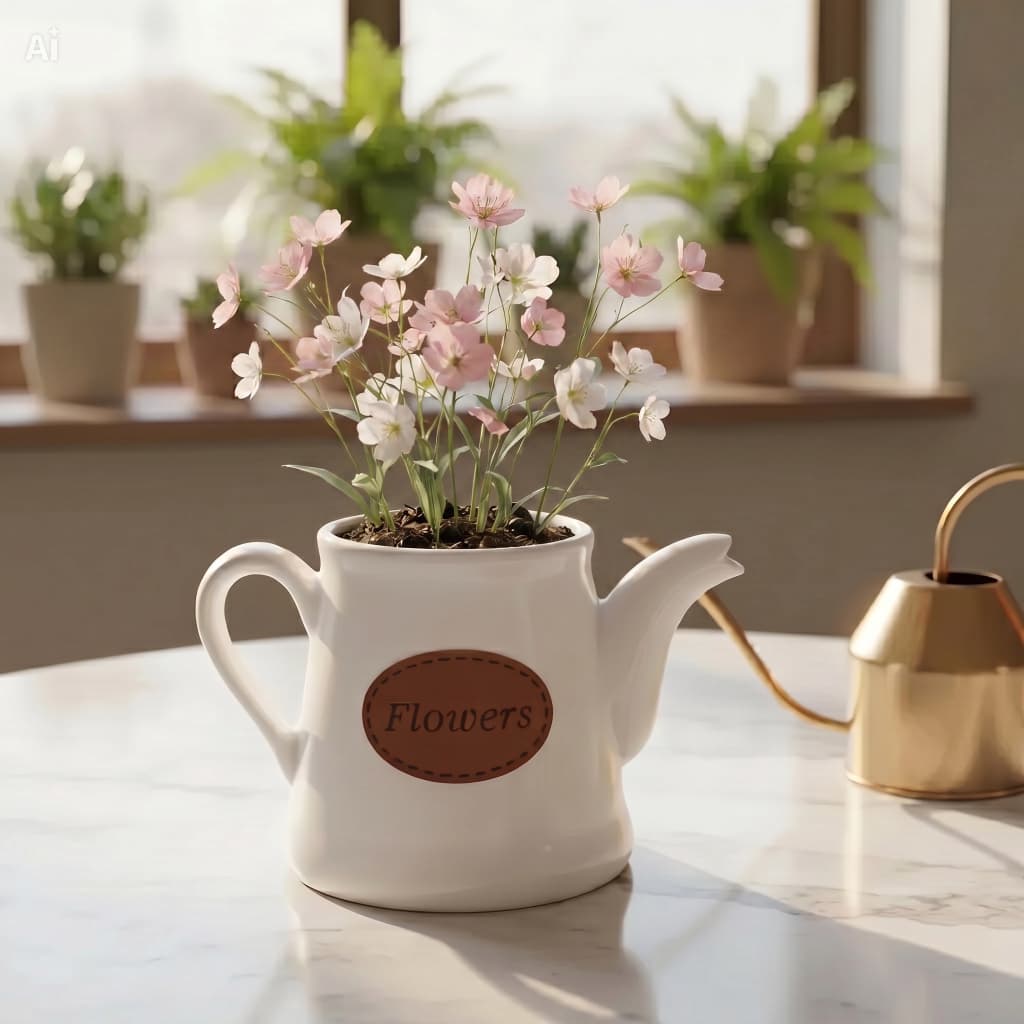 Bule Pequeno elegance Decorativo - Branco Flowers
