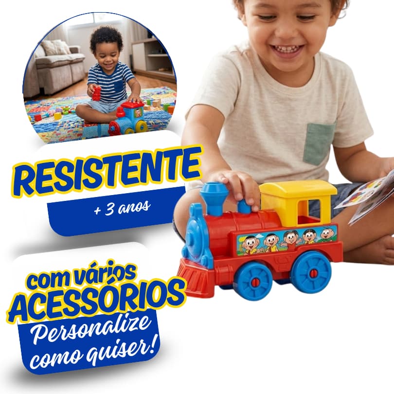 BRINQUEDO INFANTIL TRENZINHO DO CASCÃO COLORIDO COM ADESIVOS PARA PERSONALIZAR