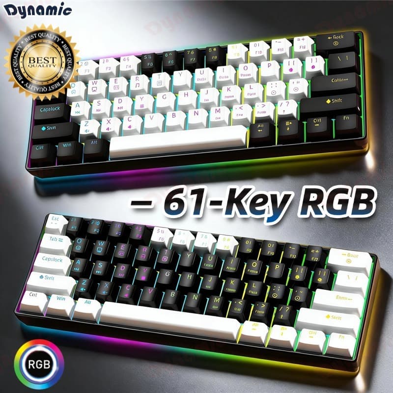 Teclado para jogos com fio 61-Key RGB Backlight Mini Compact USB-C Cabo de alimentação plugável -DY