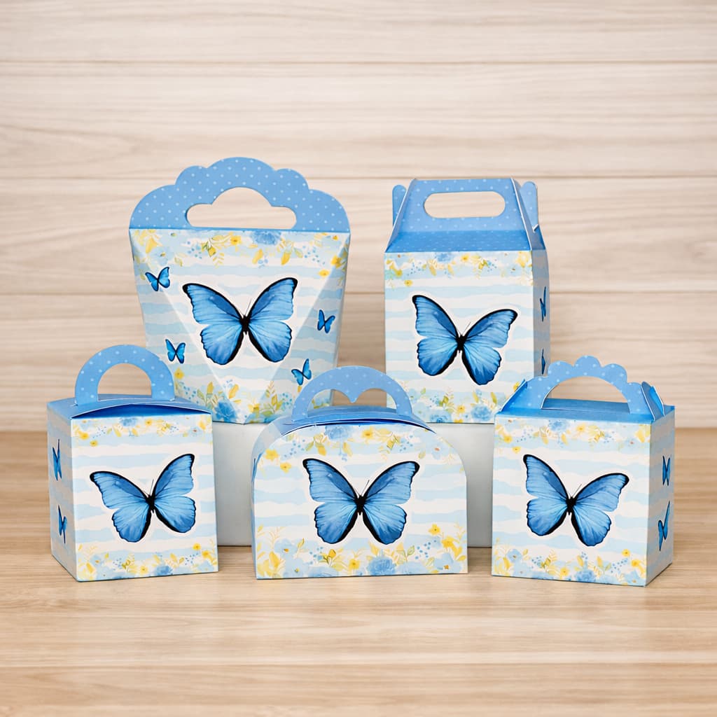 Kit 20 a 50 Caixinha BORBOLETA AZUL Jardim Lembrancinha Pegue E Monte Não é Personalizado