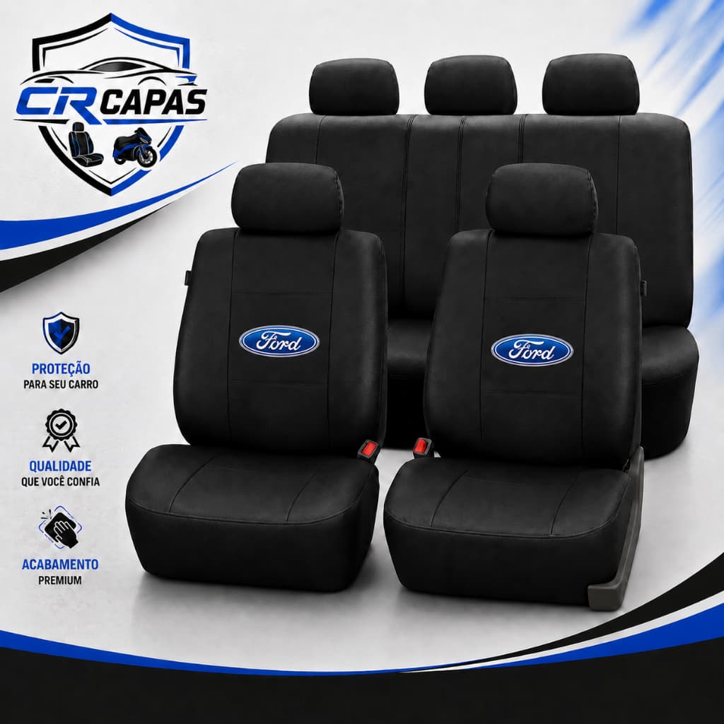 Capa Banco Carro Preta Couro Sintético Ford Fiesta Ka Ecosport Focus Ranger