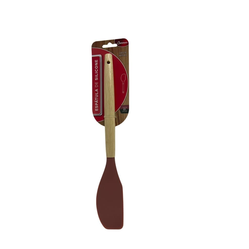 Espátula Silicone Cabo Madeira 30.5x4,8cm Cores Sortidas