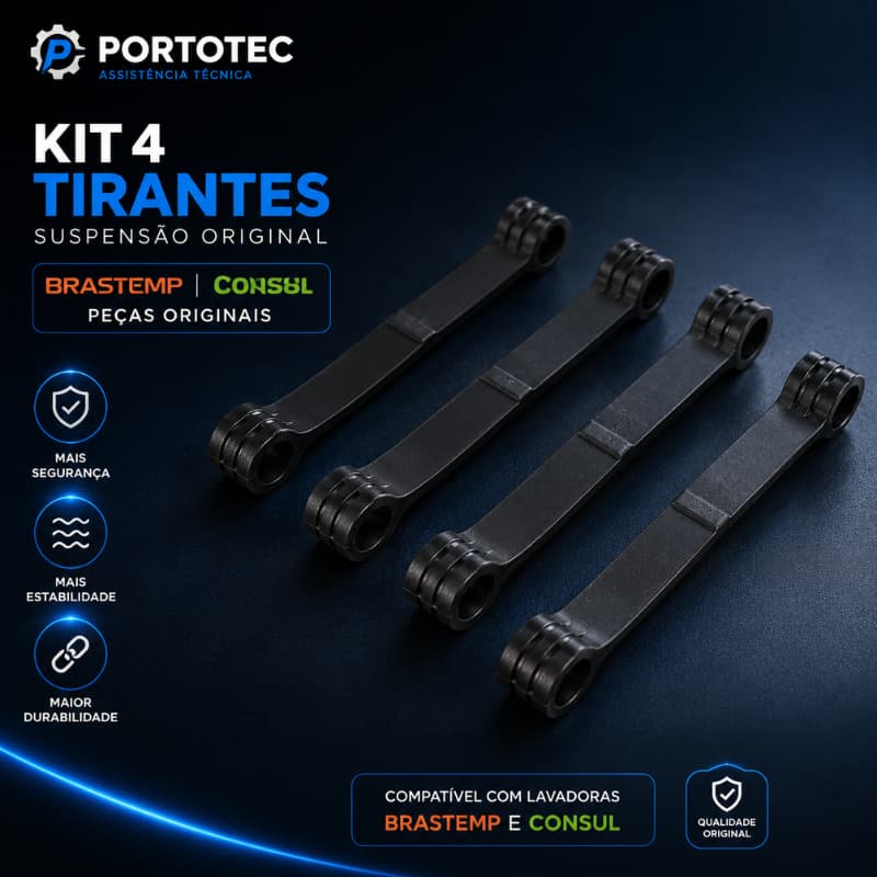 Kit 4 Tirantes Preto Para Lavadoras Brastemp 6 a 15 Kg