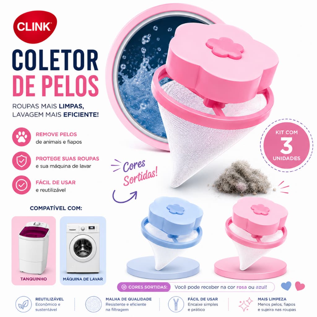 Coletor Tira Pelos Máquina de Lavar Kit 3, ou Kit 5 Tira Pelo Flutuante Remove Fiapos Reutilizável