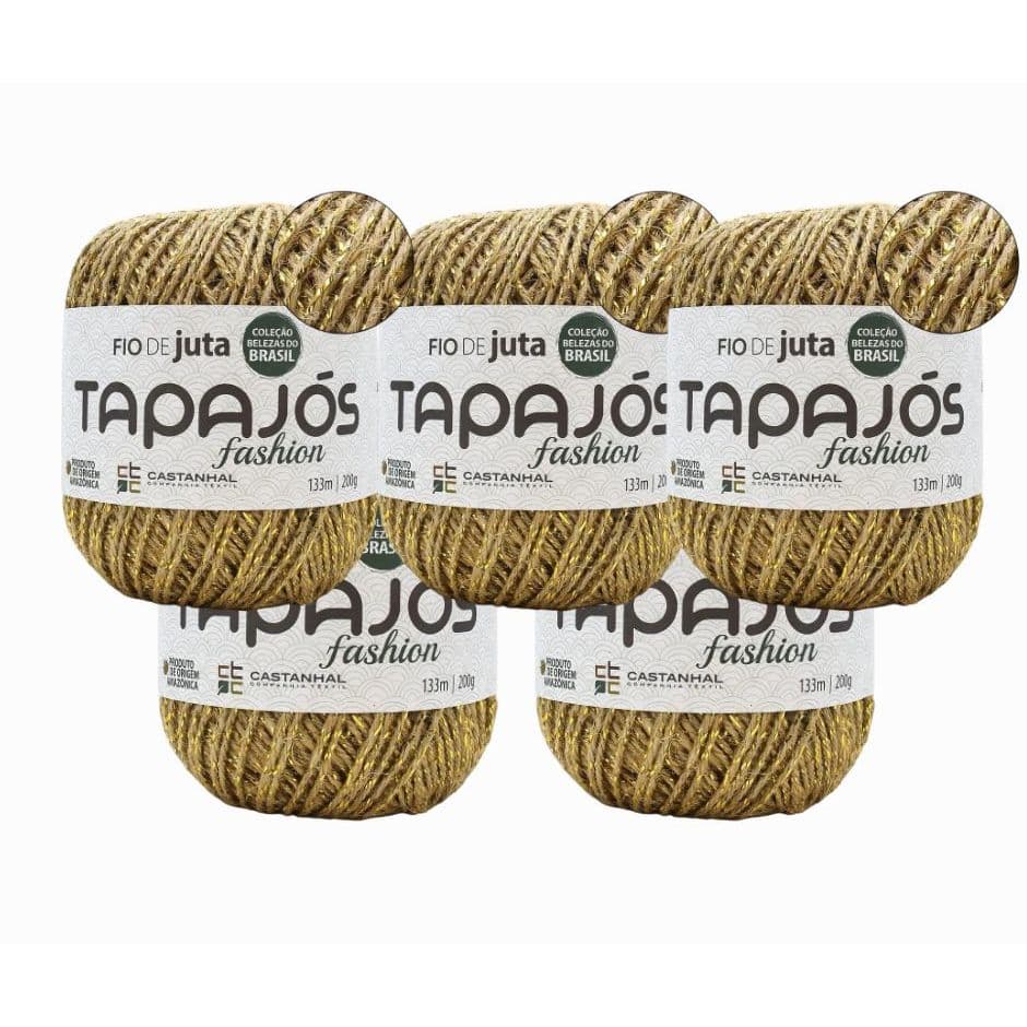 5x Fio Juta Castanhal Crochê Dourado 133m Brilho Ouro Sustentável Decoração Brindes Artesanato