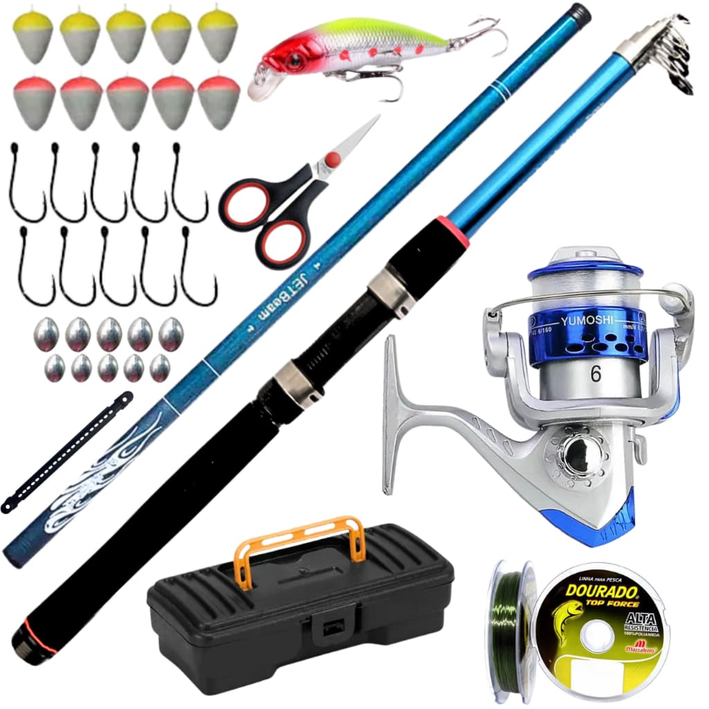 Molinete Vara de Pesca Telescopica Vara de Mão 3,60m Isca Artificial  Kit Pescaria Lambari Robalo