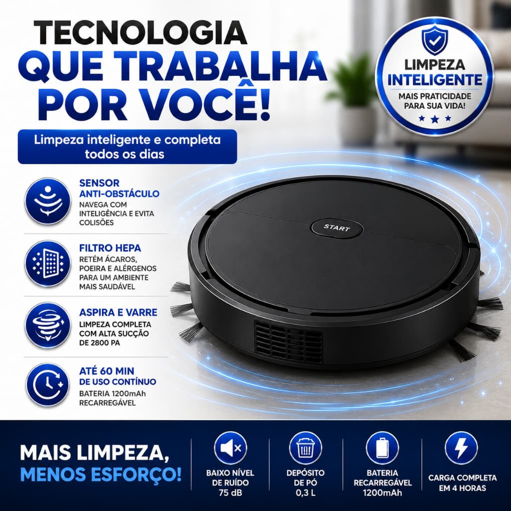 Robô Aspirador de Pó Recarregável 110v Limpeza Inteligente