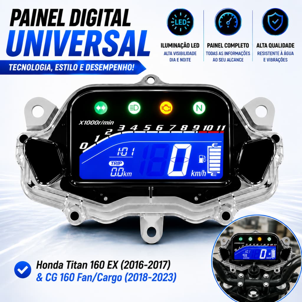 Painel Digital para Honda Titan 160 EX (2016-2017) e CG 160 Fan/Cargo (2018-2023) -Velocímetro Original
