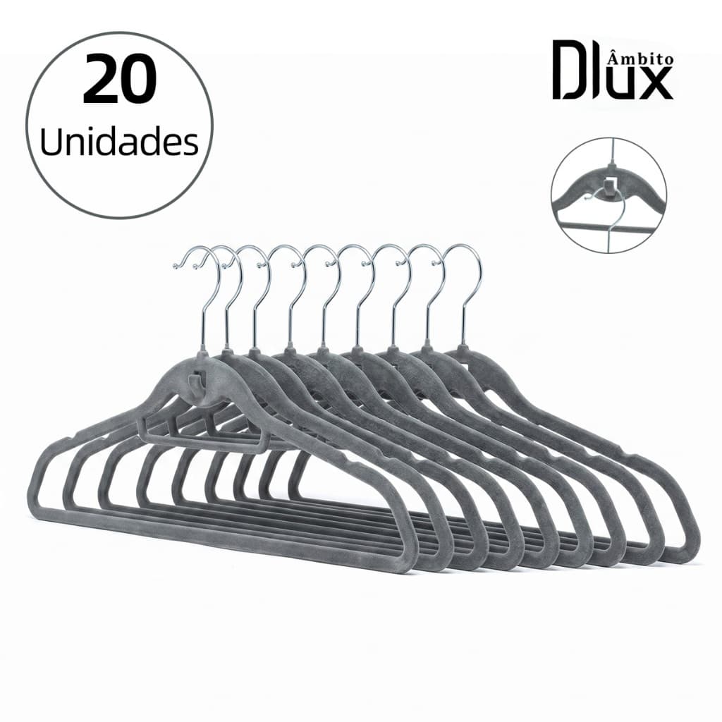 Kit 20 Cabides de Veludo Slim Antideslizante com Acabamento Premium