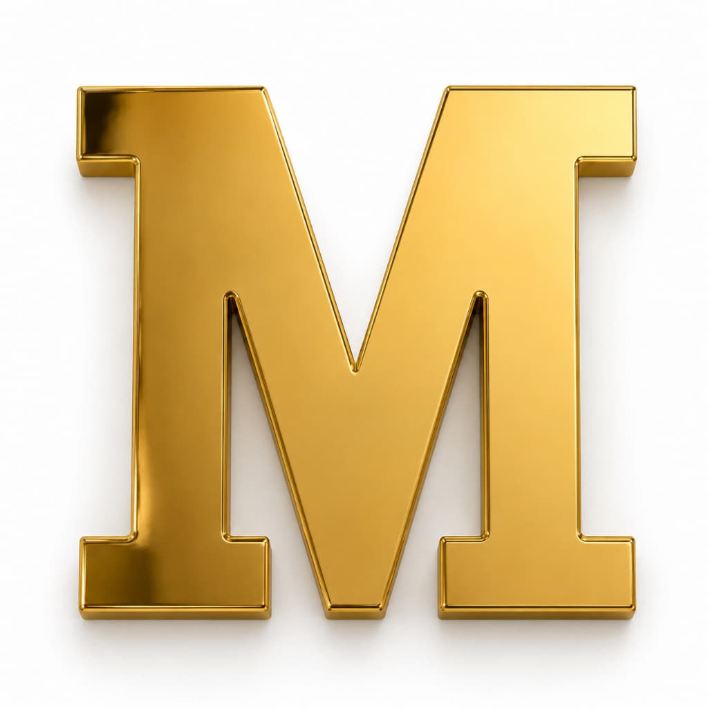 Letra M Em Acrílico Espelhado Dourado Personaliza - 10 x 10cm