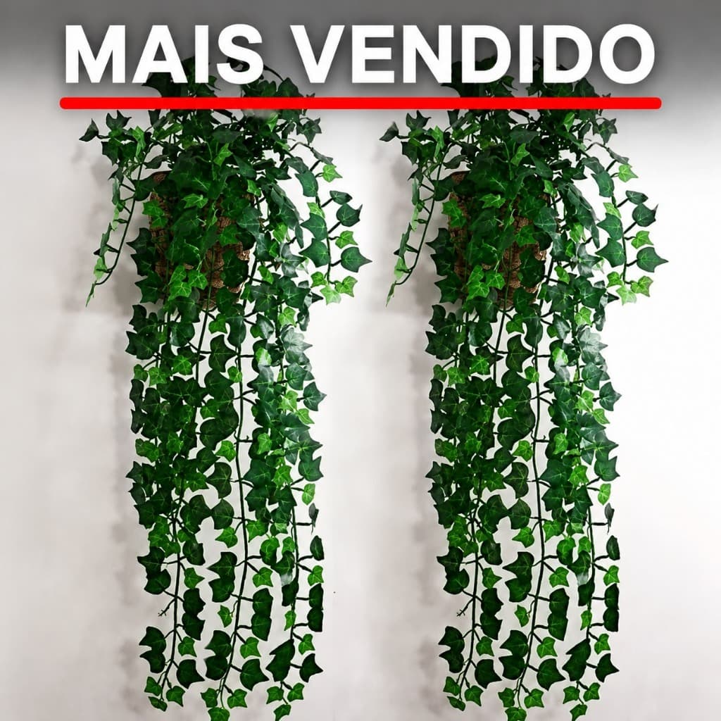 1 Kit Vaso trançado + 2 Planta Pendurada Verde  Artificial Parede Varanda pendente verde caida Enfeite