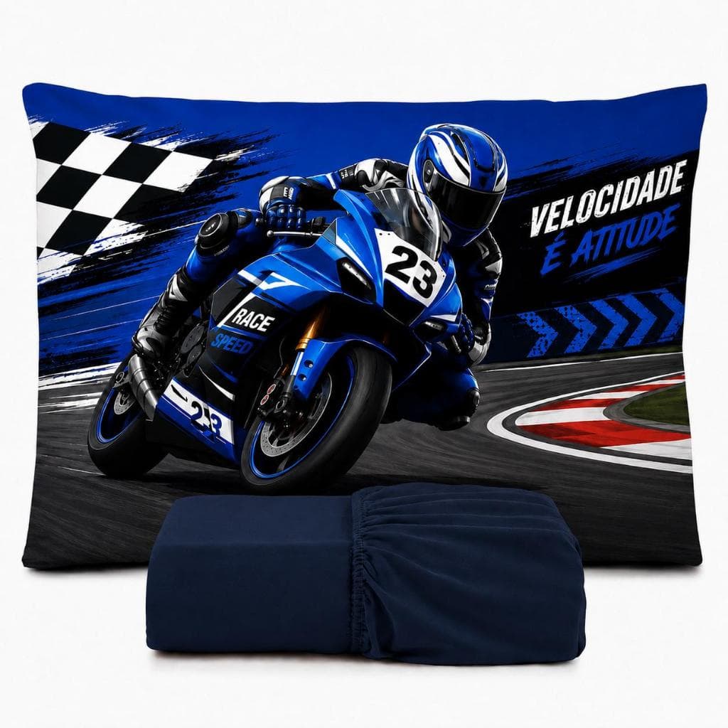 JOGO DE LENÇOL SOLTEIRO INFANTIL MOTO MOTO RACE CORRIDA  LENÇOL DE ELASTICO