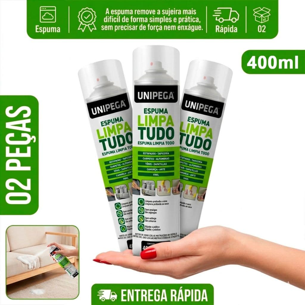 Kit Conjunto 2 Espumas Mágica Limpa Tudo Tênis Estofados Sofa Paredes Desengordurante Piso 400ml