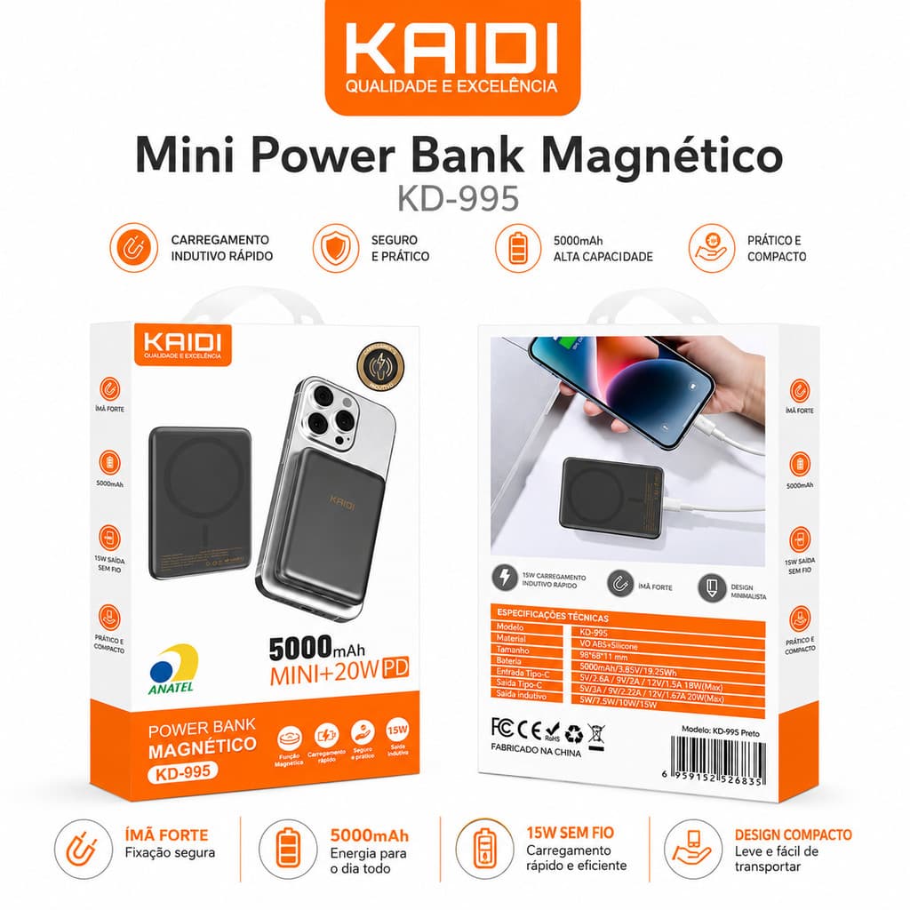 5000mah Carregador Portátil Por Indução Power Bank kaidi KD-995