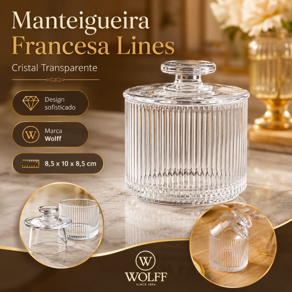 Manteigueira Francesa Lines 8,5cm x 10cm x 8,5cm Cristal - Wolff
