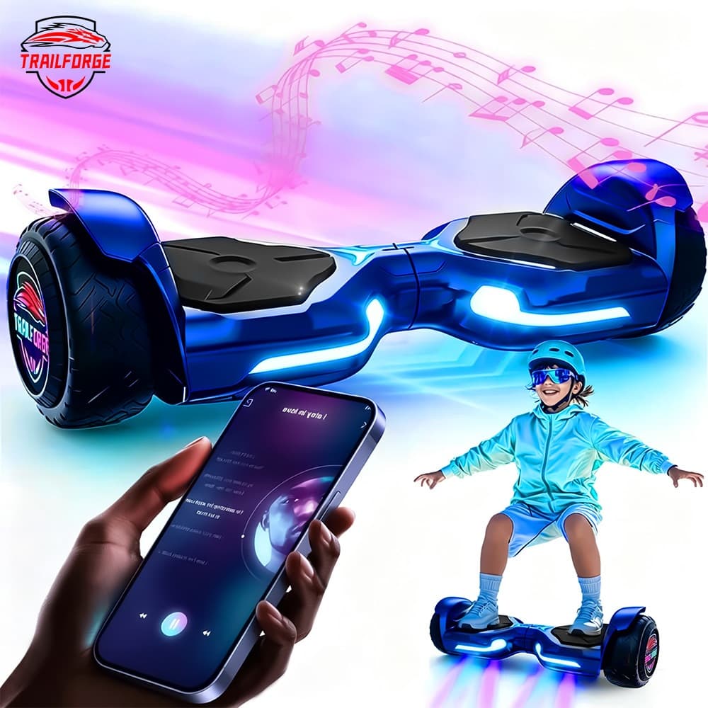 TRAILFORGE Hoverboard 6.5" 600W 15km/h Presente infantil com música Bluetooth Brinquedos infantis
