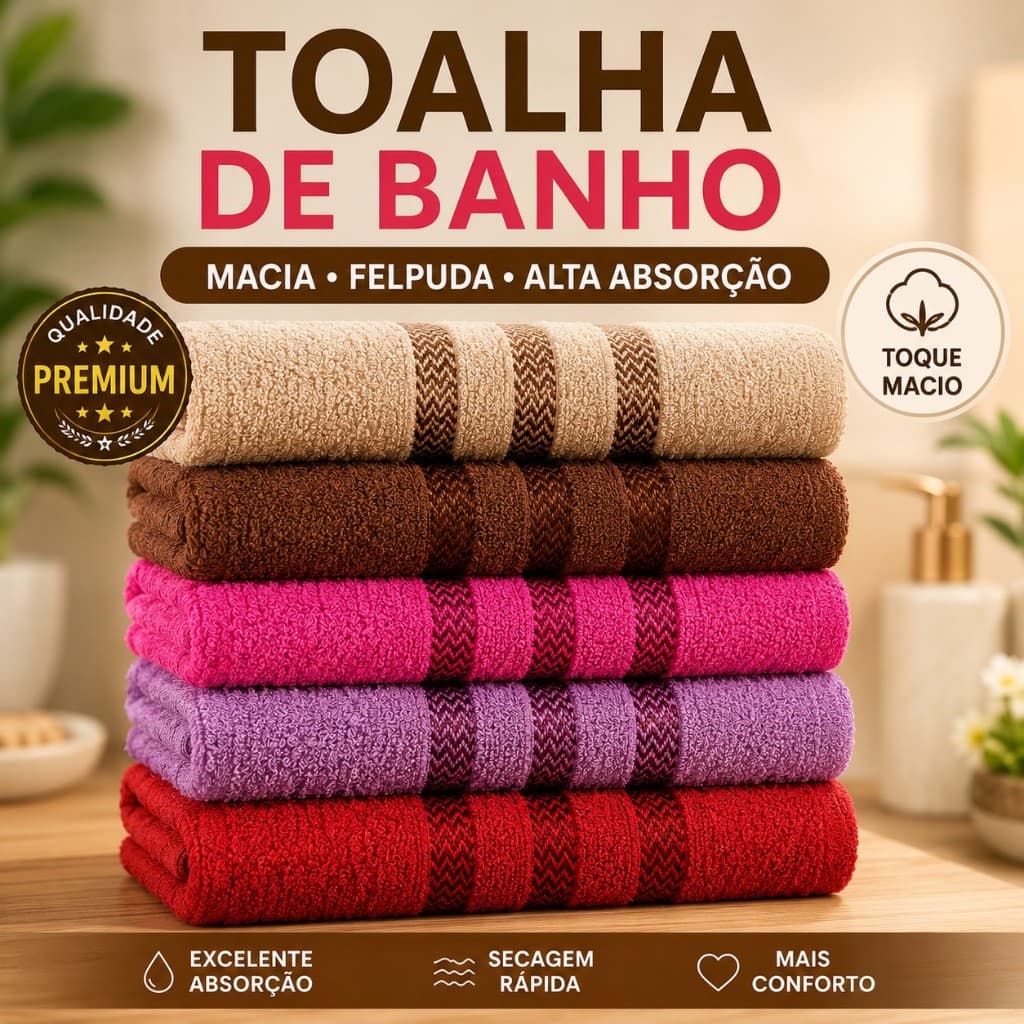 Toalha de Banho 68x130 Macia Unidade ou Kit 3