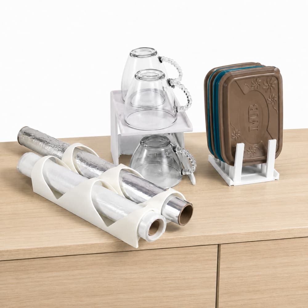 Organizador xicara tampa de vasilhas papel alumínio e papel manteiga  kit 3 peças