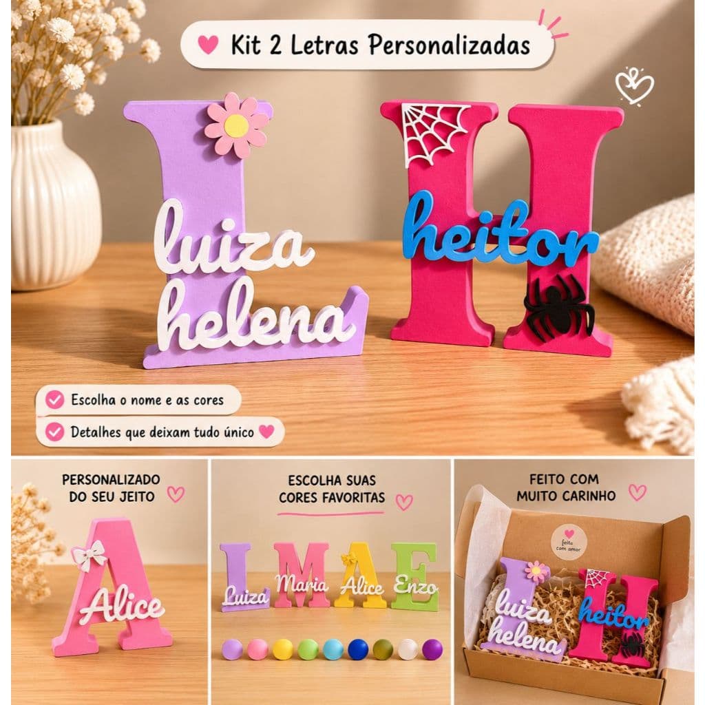 KIT LETREIRO NOME PERSONALIZADO FLORAL DECORAÇÃO INFANTIL IMPRESSÃO 3D - PRESENTE - ANIVERSÁRIO - FESTA
