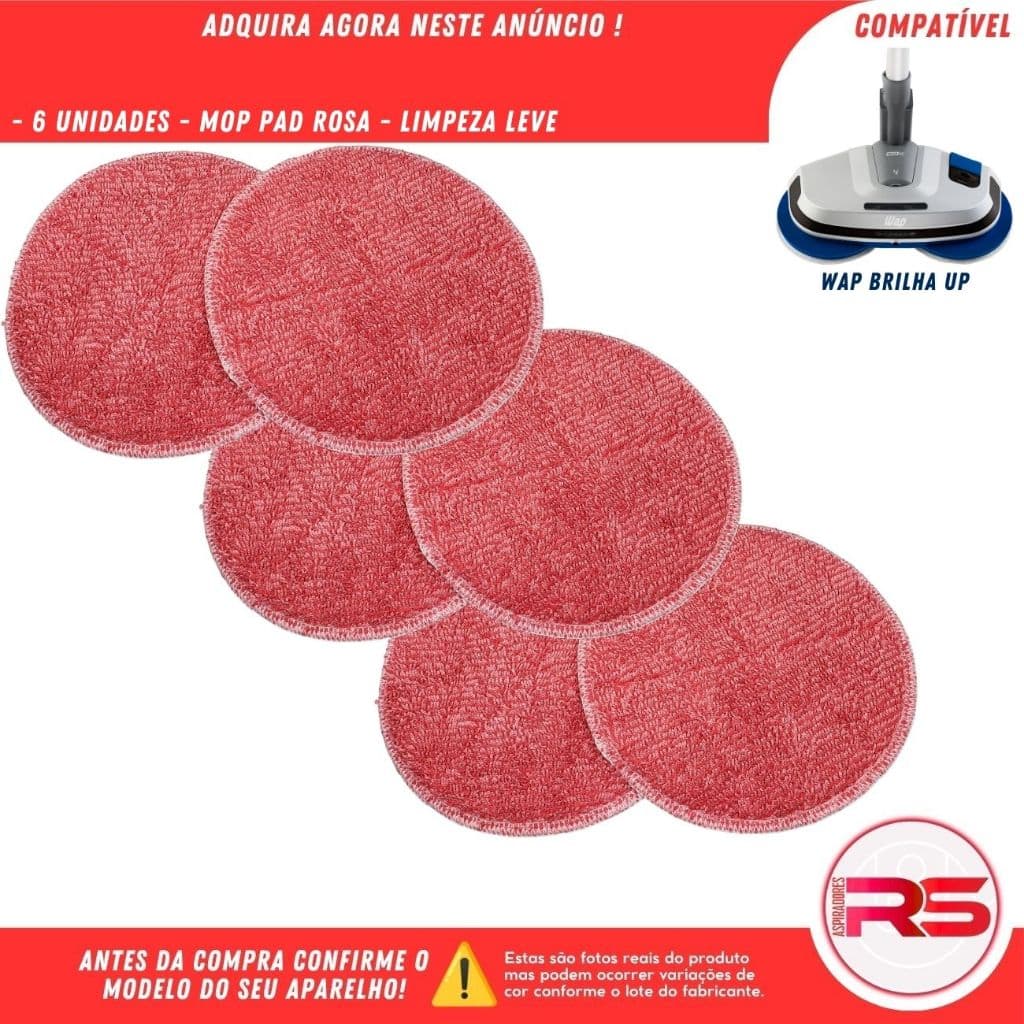 Kit 6 Discos Mop Pad Rosa Para Polidora De Piso Wap Brilha Up