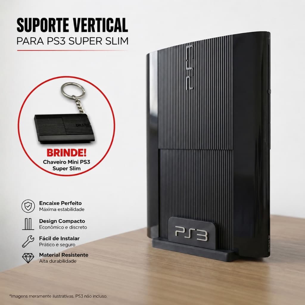 Suporte Vertical PS3 SUPER Slim (Base de apoio para colocar o Playstation 3 SUPER Slim na Vertical)