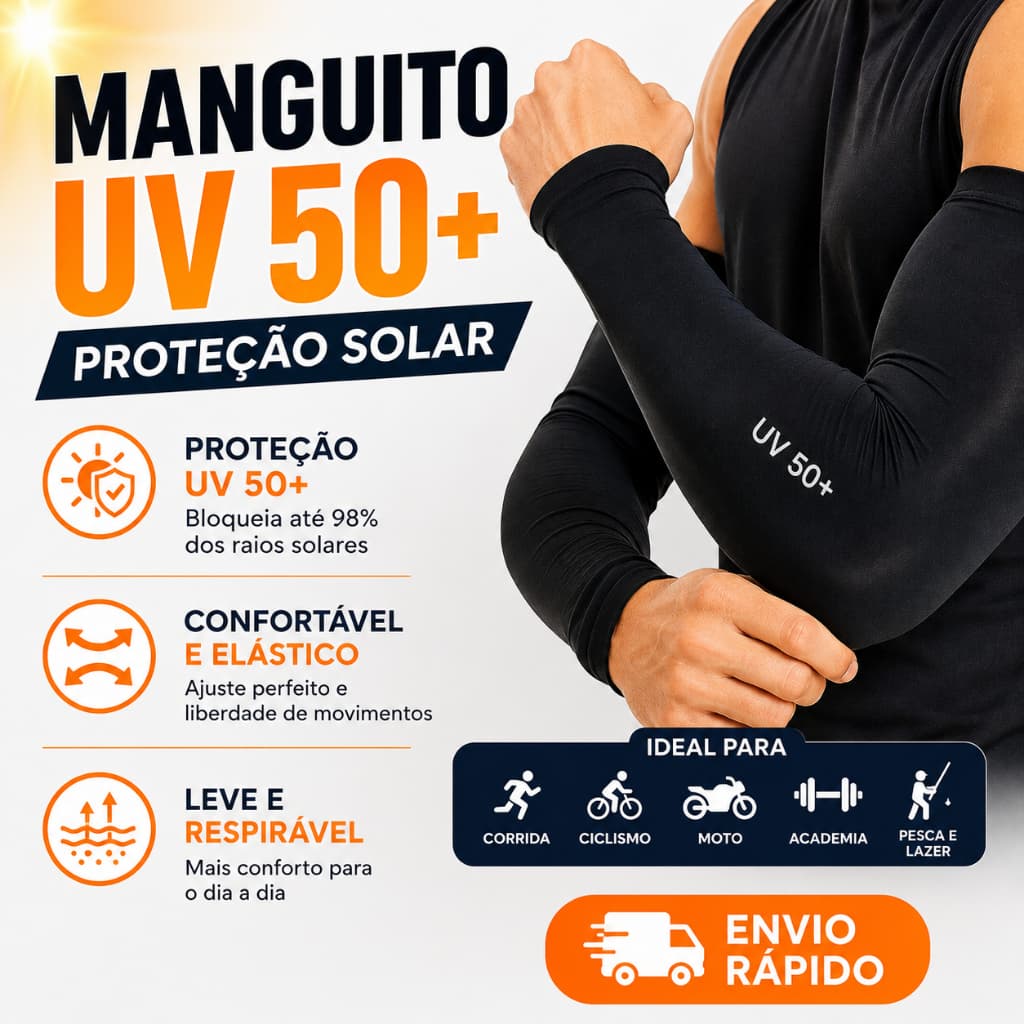 Manguito UV 50+ Par de Mangotes Proteção Solar para Corrida, Moto e Academia
