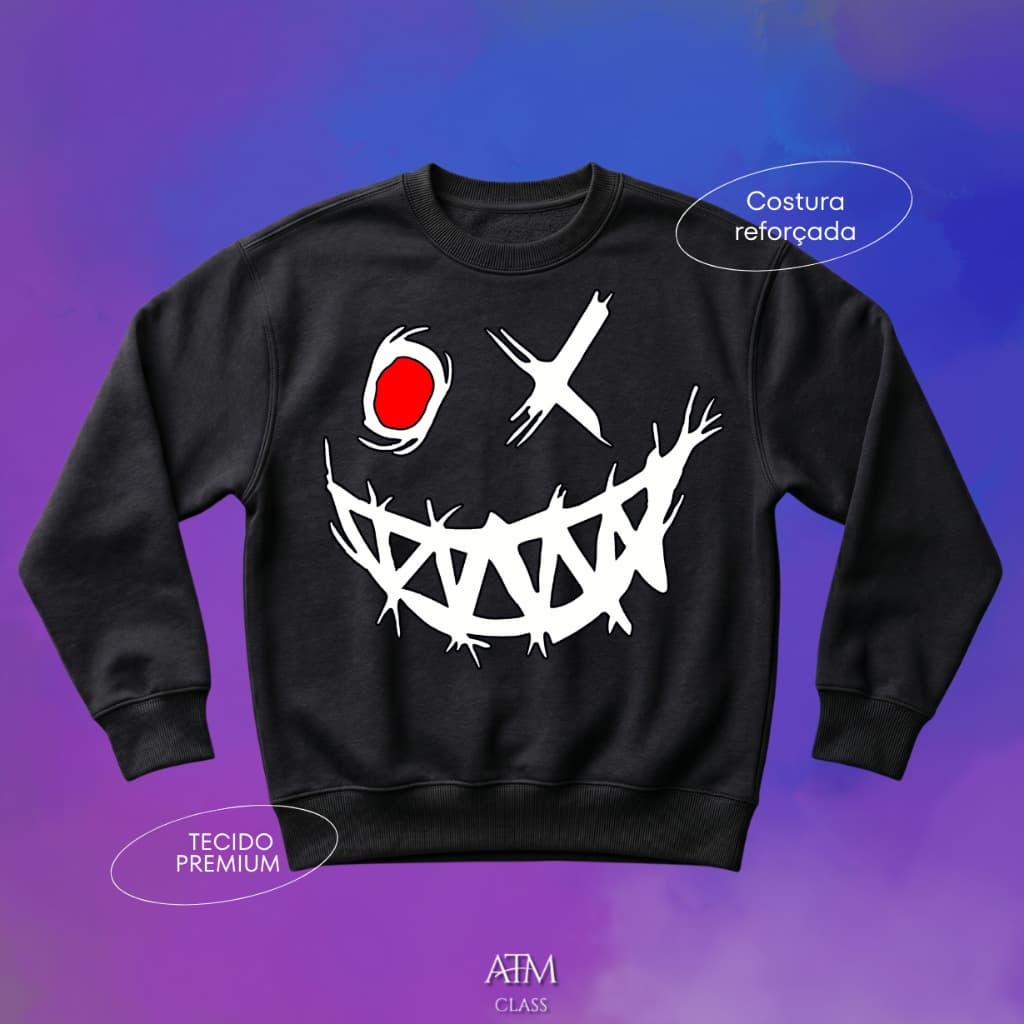 Moletom Casual Desenho rosto sorriso tecido premium  postagem rápida