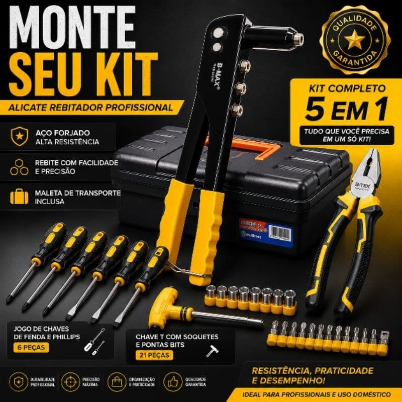 Kit Alicate Rebitador Rebitadeira Manual + kit ferramentas ATENCÃO ESTE ANÚNCIO CONTÉM VARIAÇÕES