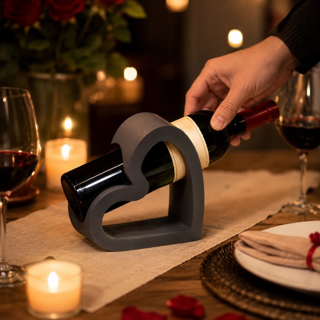 Porta Vinho Coração Dia dos Namorados Decorativo Suporte Garrafa Presente Romântico Decoração Luxo