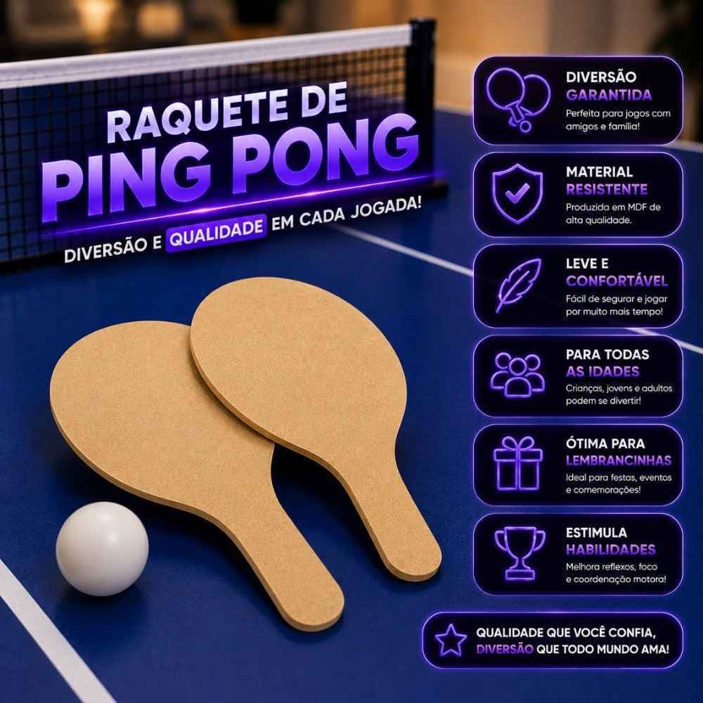 Kit com 26 unidades de Raquetes Pequenas Ping Pong Lembrancinhas MDF CRU Artesanato