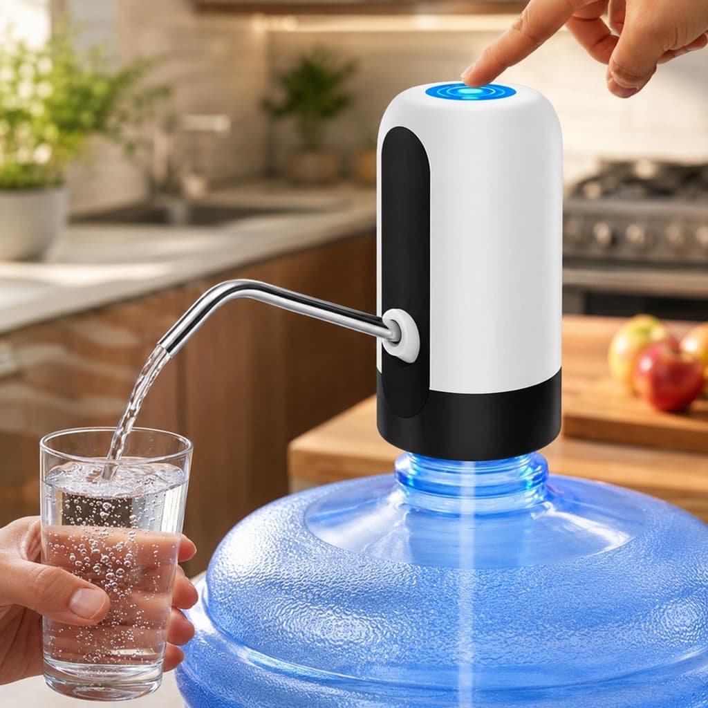 Bomba Galão Água Elétrica Recarregável USB 5V 360° Casa Escritório Escola Bebedouro Portátil Branco