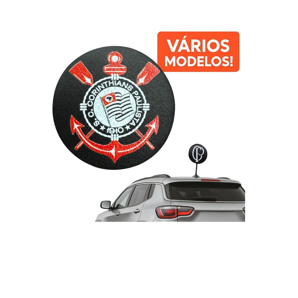 Ponteira Enfeite de Antena Corinthians - Escudo Corinthians - Preto - Timão - Carro e Moto
