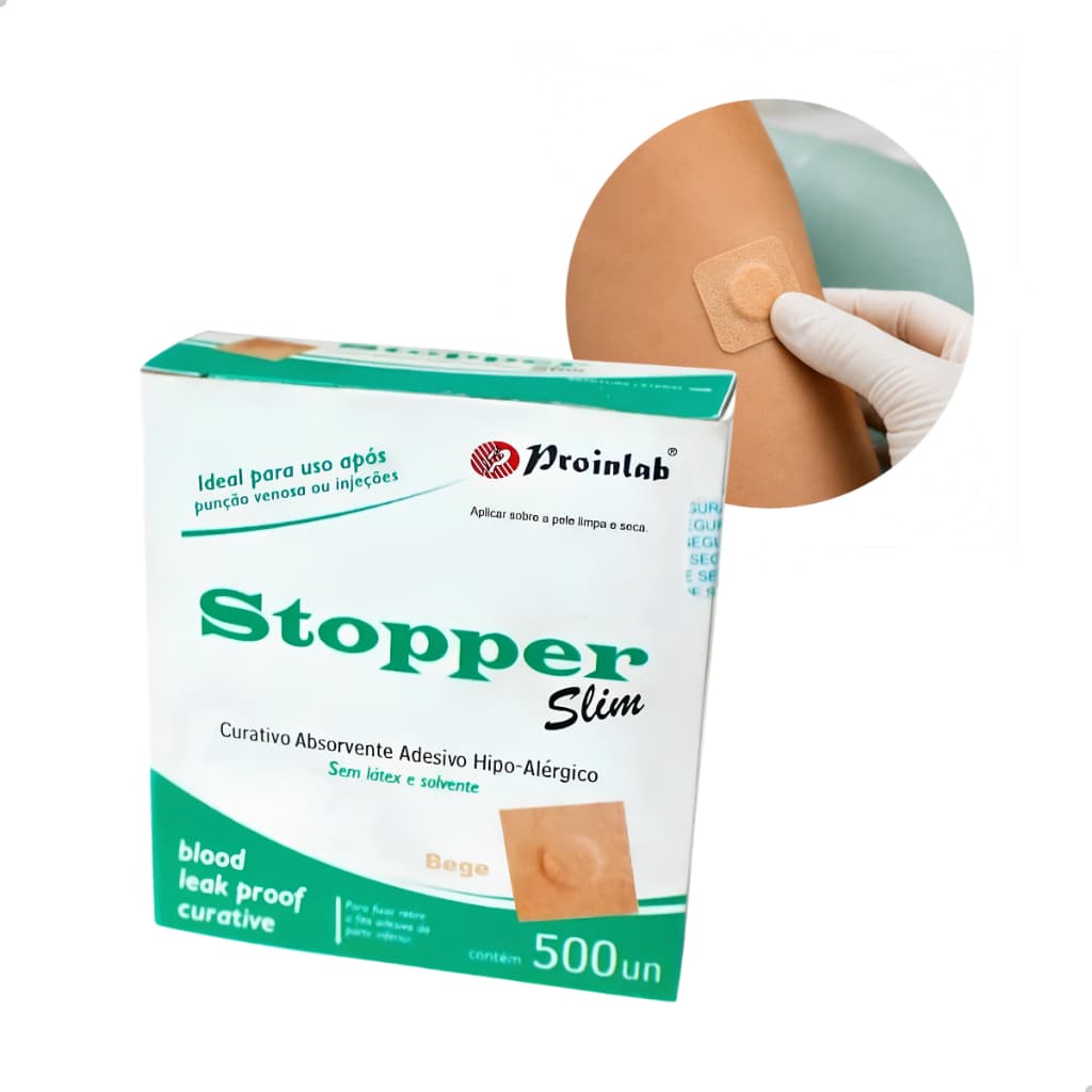 Curativo Pos Punção Absorvente Adesivo 500 Unidades Hipo-Alergico Stopper Slim Bege ou Branco