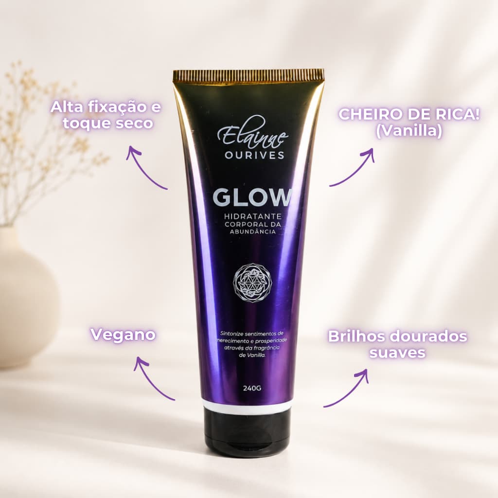 Hidratante Corporal Glow Abundância Brilhos Dourado Vanilla 240g Cheiro de Rica Baunilha Toque Seco Vegano