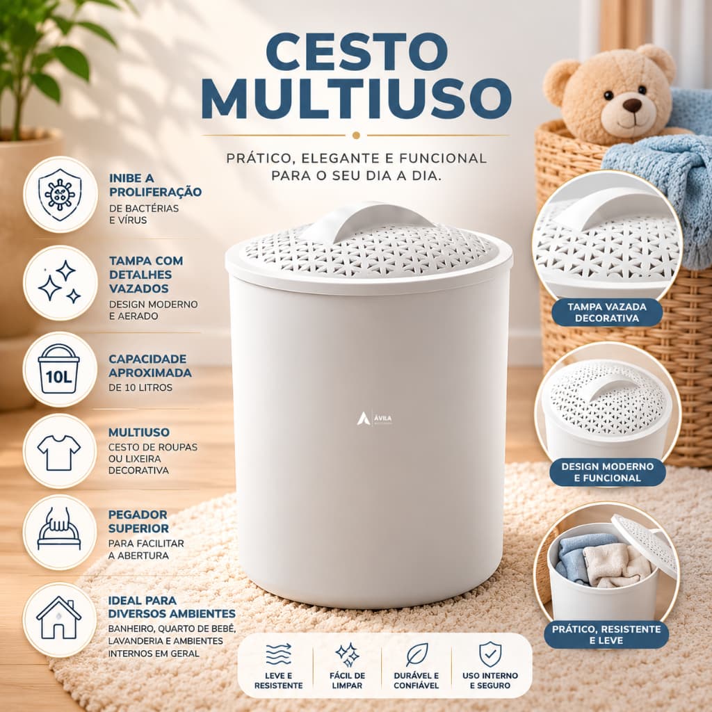 Cesto Lixeira 10 Litros Quarto Bebê Roupas Banheiro Enxoval Cozinha Consultório Higiênica Fraldas Baby Mel